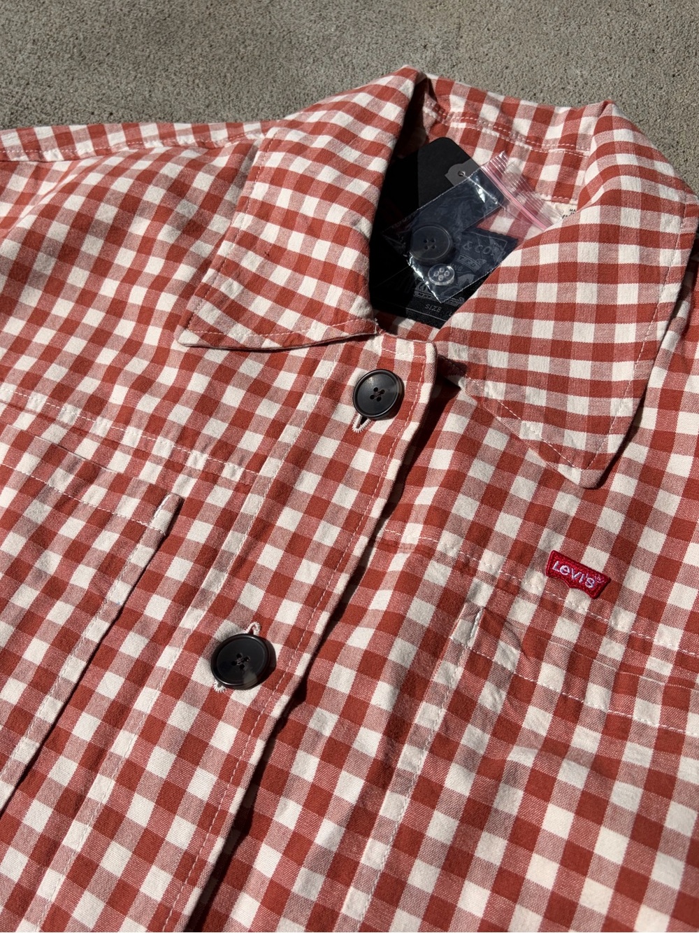 Levi’s Cara cotton prep jacket Jean jacket chore coat checkered orange white NWT - Picture 4 of 9